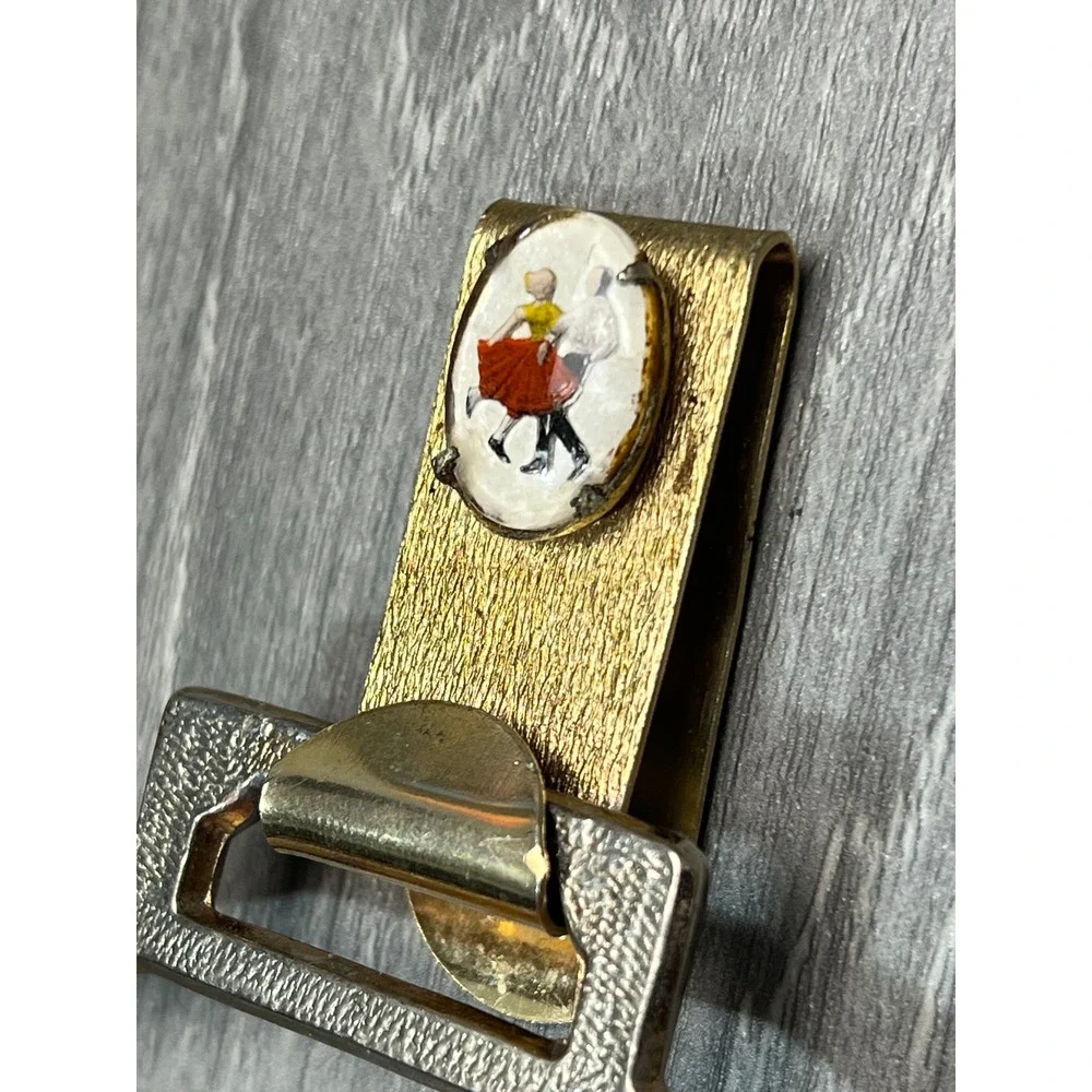 Vintage Gold Tone‎ Interlocking Belt Buckle with Dancer Cameo Detail